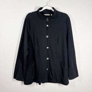Della Mock Neck Button Front Jacket Plus Size 1X Black Knit